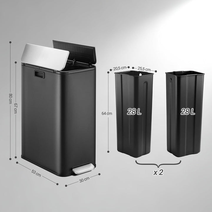 Hzuaneri Mülleimer Küche, 2 x 28 Liter Mülleimer Schmal, Mülltrennsystem mit Herausnehmbarem Innenei
