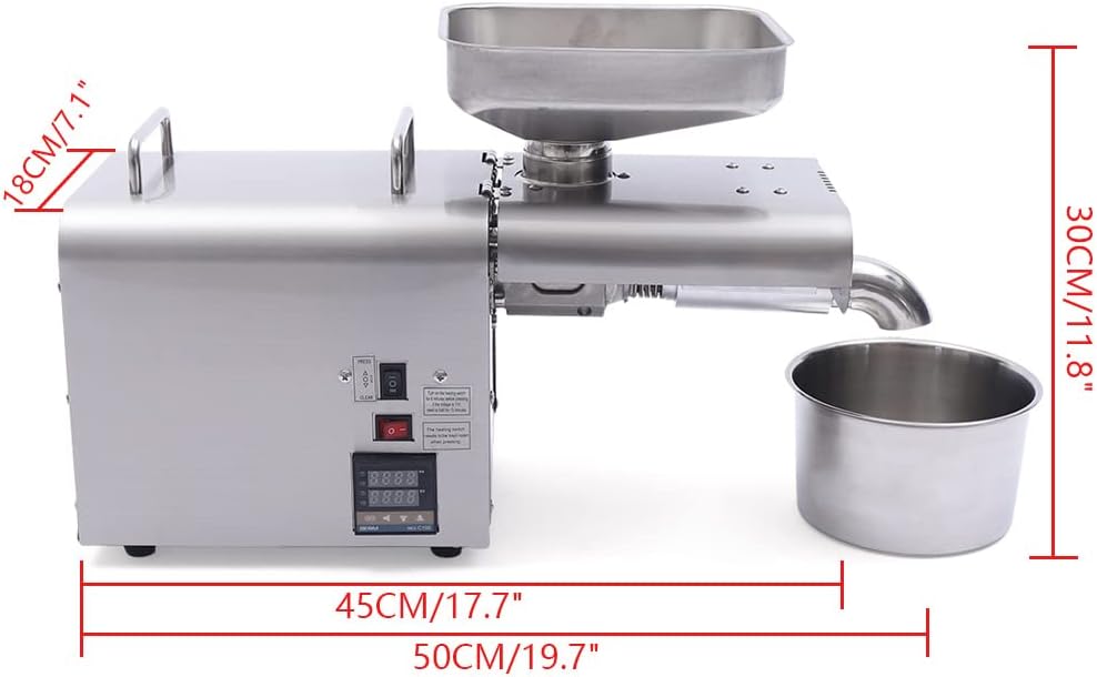 Edelstahl Ölpresse Kaltpresse für Zuhause | Automatisch, Hot & Cold Pressen | für Erdnüsse, Sojabohn