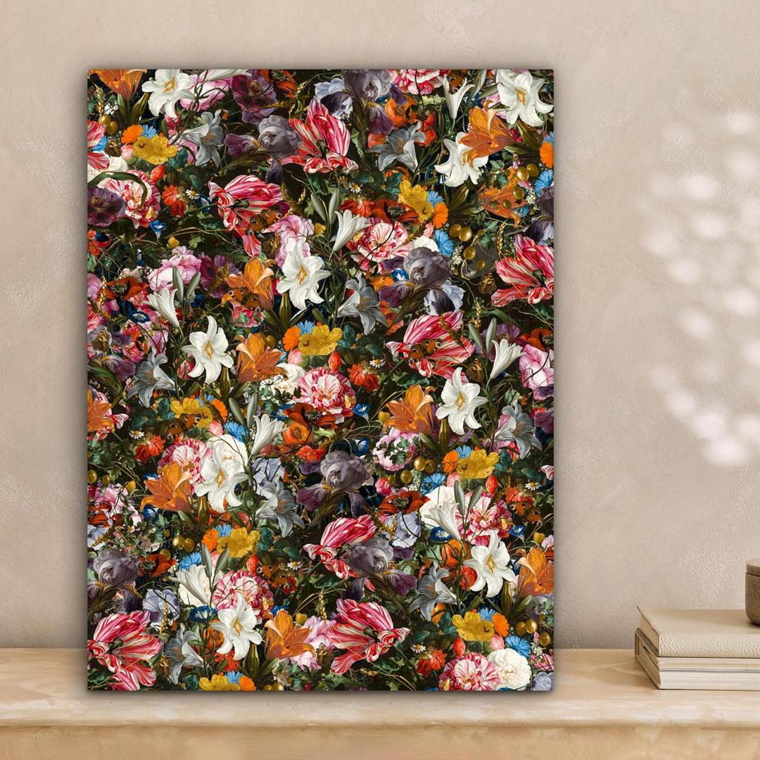 MuchoWow Leinwand Bilder, Einzigartige Wanddeko mit Rahmen, Blumen - Schmetterling - Design - Kunst