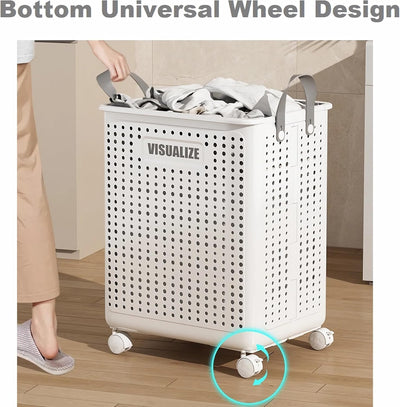 Siyecioa Wäschekorb Plastik Faltbare, Wäschesammler, 60L Laundry Baskets mit Rollen, Wäschebox für W