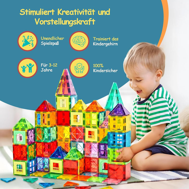 Olvy Magnetische Bausteine Montessori Spielzeug - 120 Magnetic Tiles Kinder - Magnetisches Konstrukt