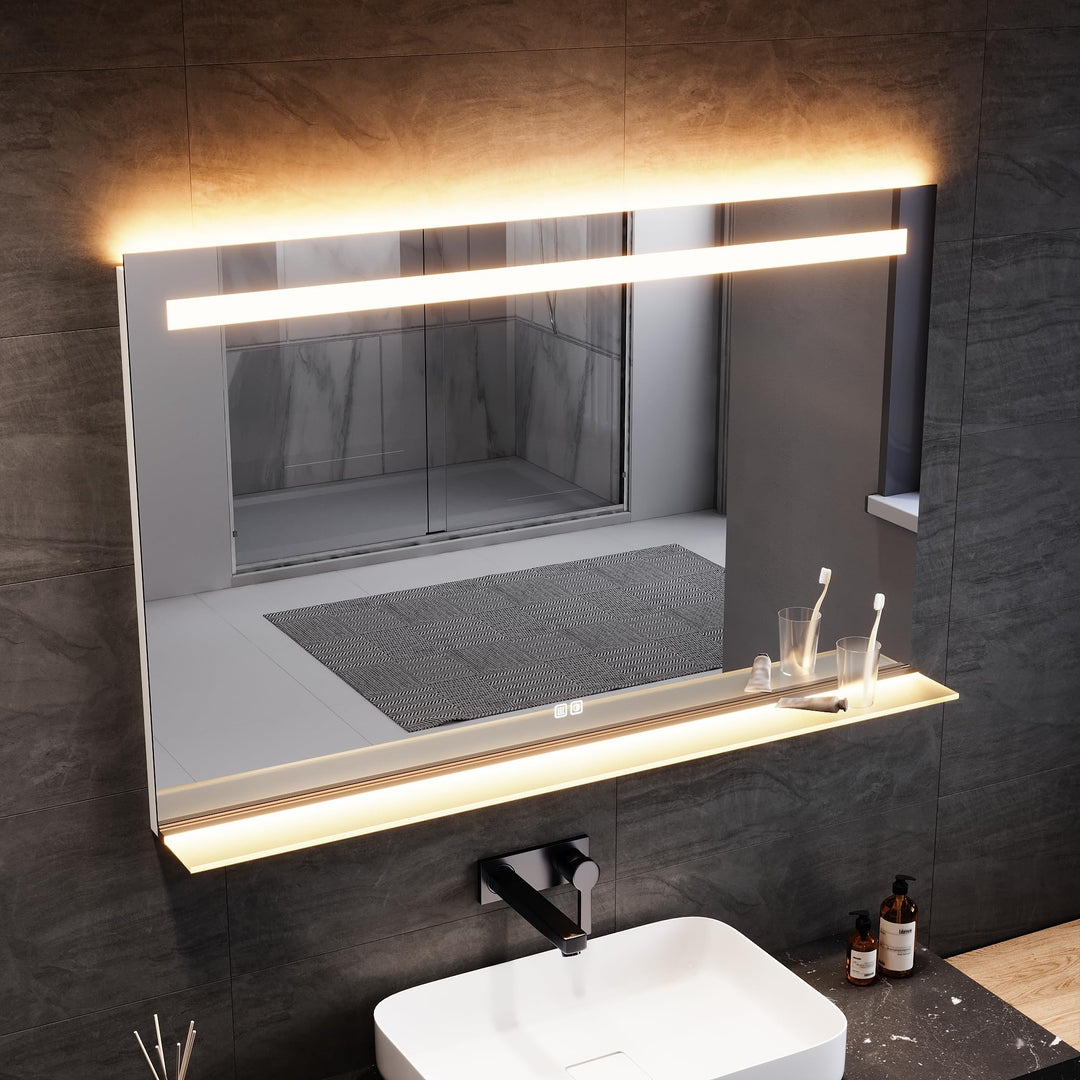 SONNI LED Badspiegel mit Ablage 120x75 cm, Touch Badezimmerspiegel mit Steckdose, 3 Lichtfarben, Ant