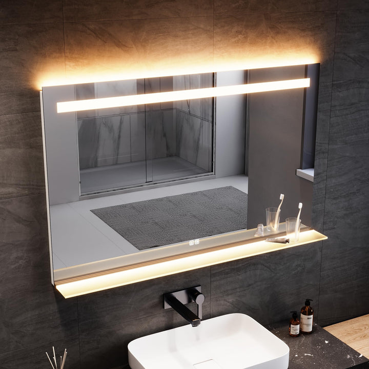 SONNI LED Badspiegel mit Ablage 120x75 cm, Touch Badezimmerspiegel mit Steckdose, 3 Lichtfarben, Ant