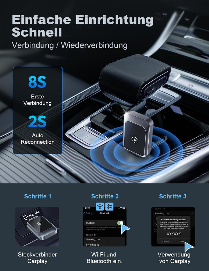 2026 Upgraded 2-in-1 Carplay Wireless Adapter, unterstützt CarPlay+Android Auto, Bluetooth 5.4 draht