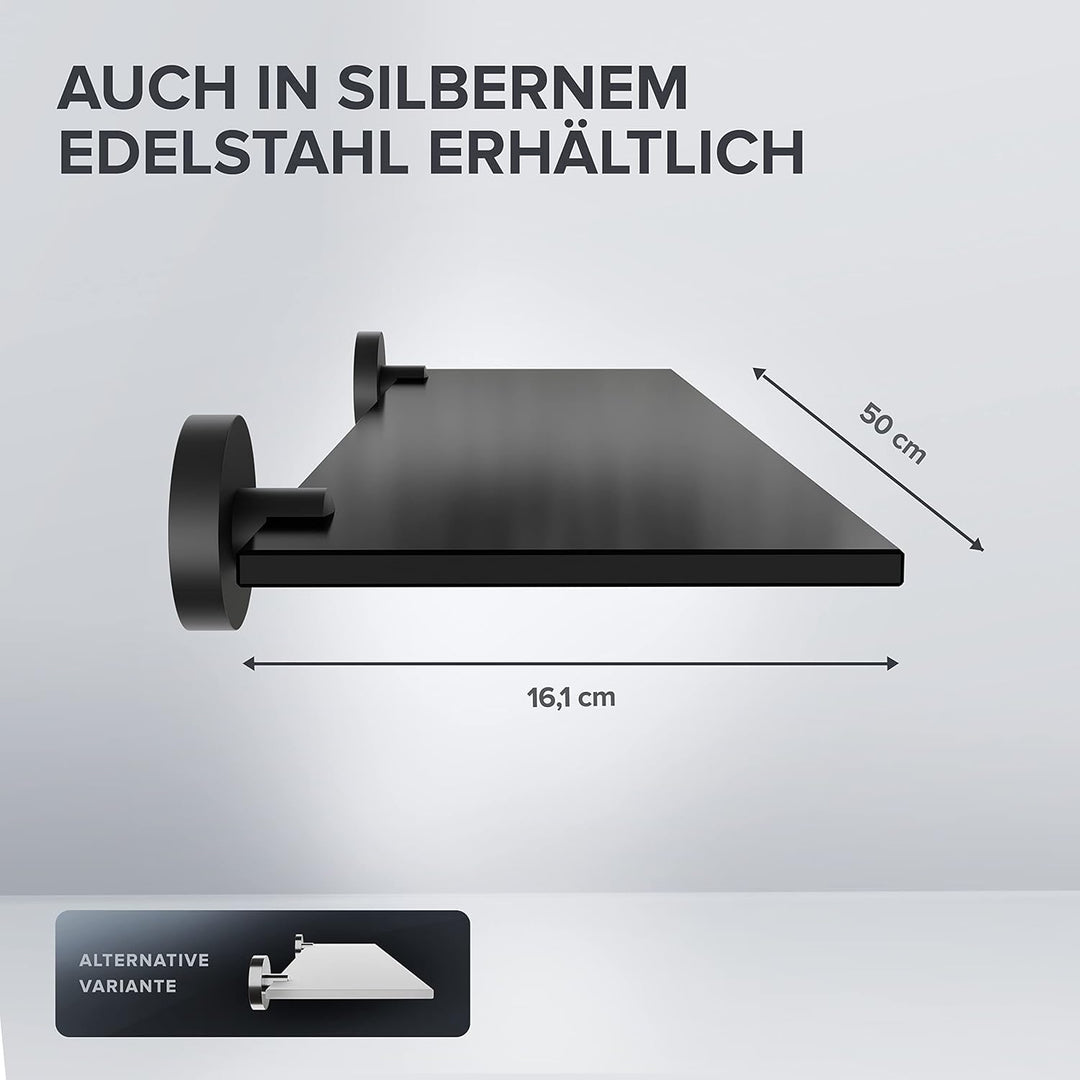 ovimar Badablage Flakstadoy | Edelstahl | schwarz matt | Glasablage zum Bohren | schwarz matt | häng