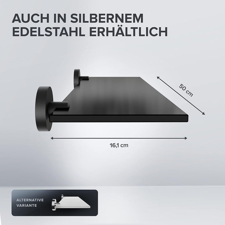 ovimar Badablage Flakstadoy | Edelstahl | schwarz matt | Glasablage zum Bohren | schwarz matt | häng