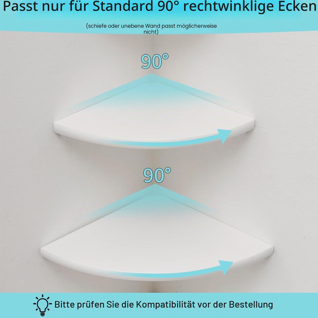 Eckregal Weiss, 3er-Set Eiche Massivholz Eckregal runde Enden Wandregal Holz Vintage Landhausstil Re