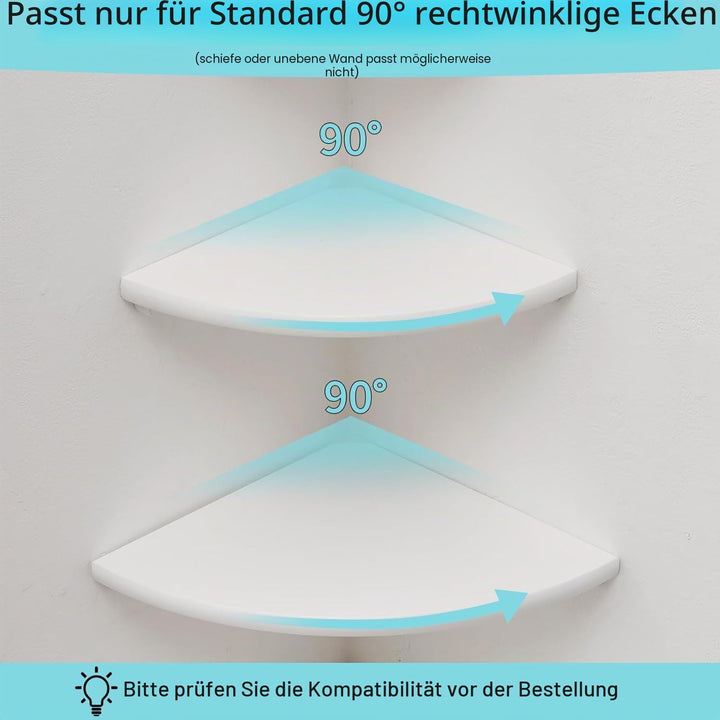 Eckregal Weiss, 3er-Set Eiche Massivholz Eckregal runde Enden Wandregal Holz Vintage Landhausstil Re