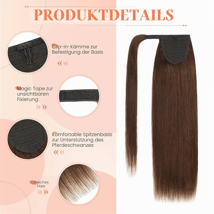 Benehair Ponytail Extension Echthaar, 100% Echthaar Zopf Extensions Echthaar, Wrap Around Ponytail f