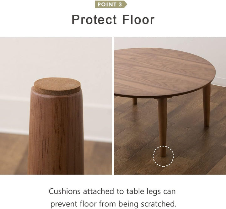 EMOOR Klapptisch Holz, Klein-Rund Naturfarben, Couchtish Tatami Tisch, Klein-Rund Naturfarben