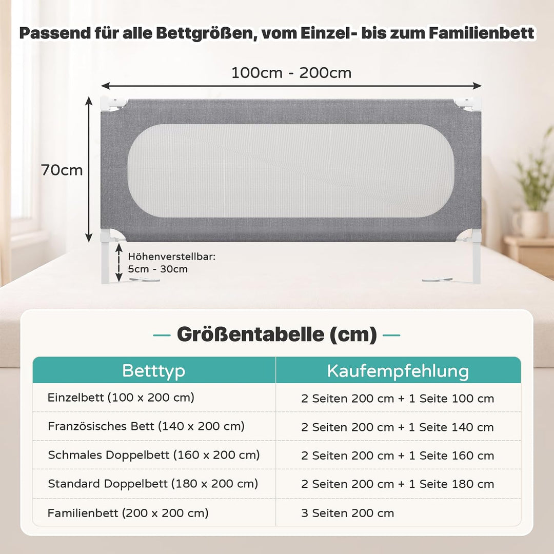 Redcoutt Bettgitter Rausfallschutz Bett, 160cm Bettschutzgitter Kinderbettgitter zum vertikalen Hebe