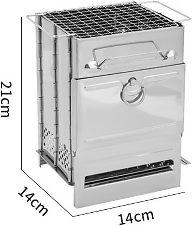 Klappbarer Campingkocher, tragbarer Mini-Grill, holzbefeuerter Campingkocher mit Grill, Edelstahl-He