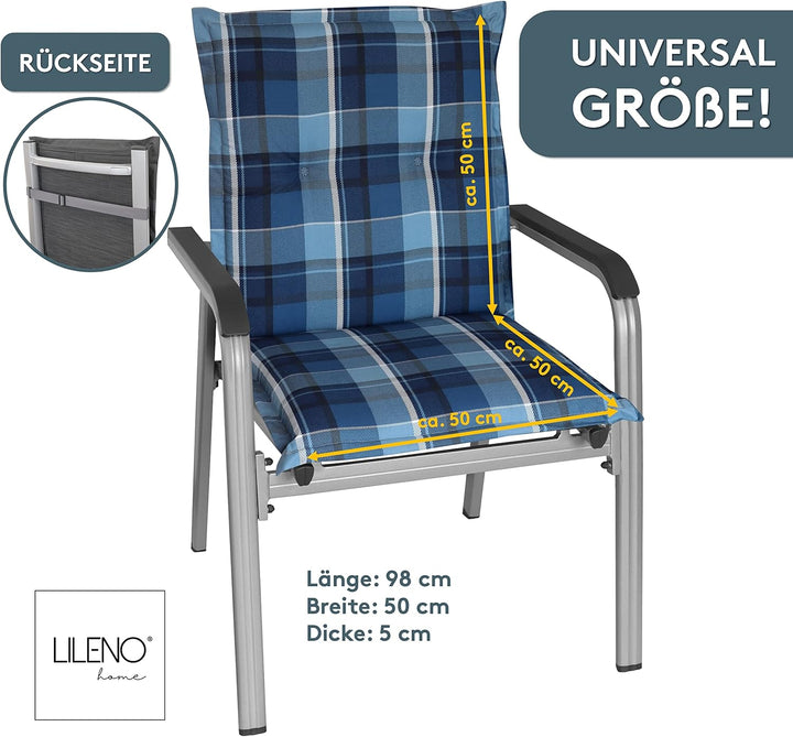 LILENO HOME Gartenstuhl Auflagen als [1er Set - Niedriglehner] in Karo Blau - bequeme Liegen als Sit