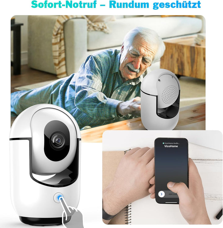 360° Überwachungskamera für den Innenbereich, 2K-Kamera, Nachtsicht, Überwachungskamera innen mit PI