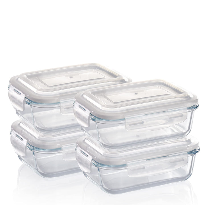 Grizzly Glas Frischhaltedosen, Set 4X 640 ml, luftdicht, rechteckig, Click-Verschluss, vielseitige V