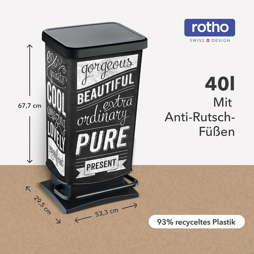 Rotho Paso Mülleimer 40l mit Pedal und Deckel, Kunststoff (PP) BPA-frei, hipster, 40l (35.3 x 29.5 x