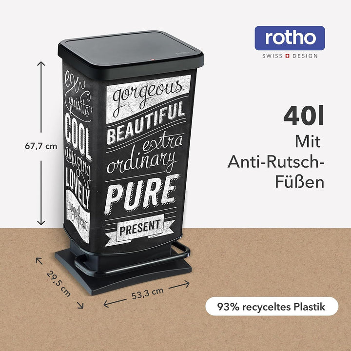 Rotho Paso Mülleimer 40l mit Pedal und Deckel, Kunststoff (PP) BPA-frei, hipster, 40l (35.3 x 29.5 x