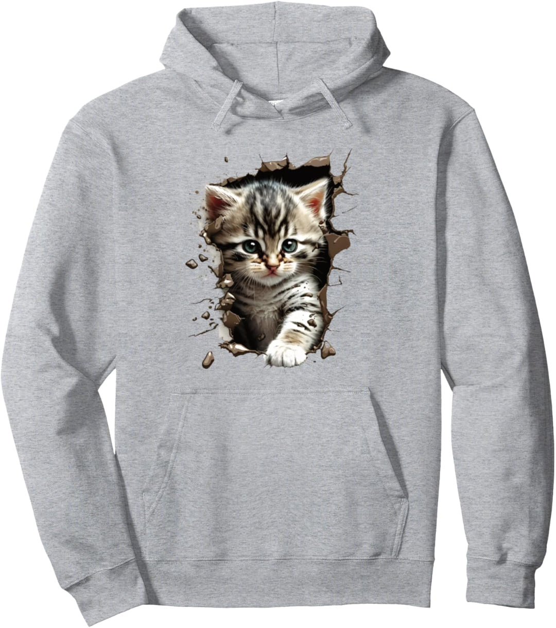 Niedliches Kätzchen-Merch mit rissiger Wand, für Damen und Herren, Katze Pullover Hoodie