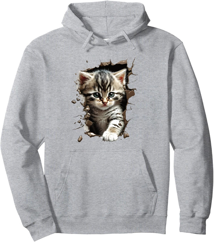 Niedliches Kätzchen-Merch mit rissiger Wand, für Damen und Herren, Katze Pullover Hoodie