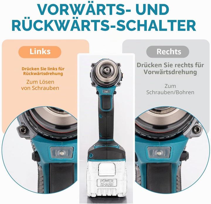KATSU FIT-BAT 21V 3-in-1 Bürstenloser Akku-Schlagbohrschrauber, 13 mm Bohrfutter, LED-Licht, Metallh