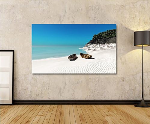 islandburner Bild Bilder auf Leinwand Zwei Boote am Strand Seychellen Weisser Sand 1p XXL Poster Lei