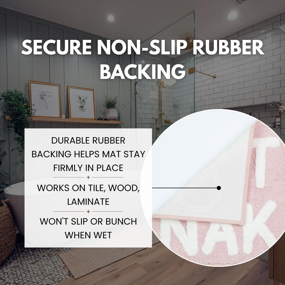 LABEND HOME Duschvorhang-Set mit Aufschrift Get Naked, lustiger Pfirsich-Badezimmerteppich, niedlich