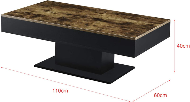 [en.casa] Couchtisch Lünen Wohnzimmertisch mit Stauraum Holzoptik Schwarz Truhentisch Sofatisch mit