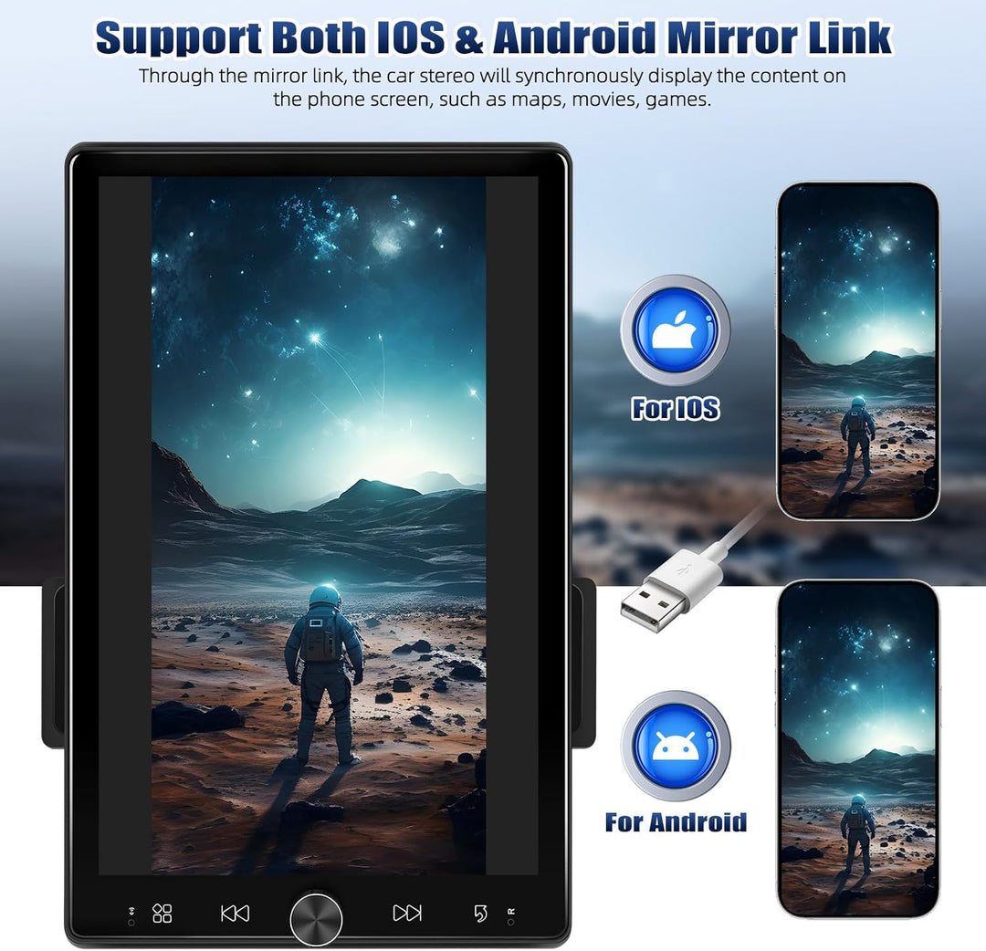 CAMECHO Autoradio 1 Din 10.4 Zoll Wireless Carplay Android Auto Radio mit Bildschirm Bluetooth Schüt