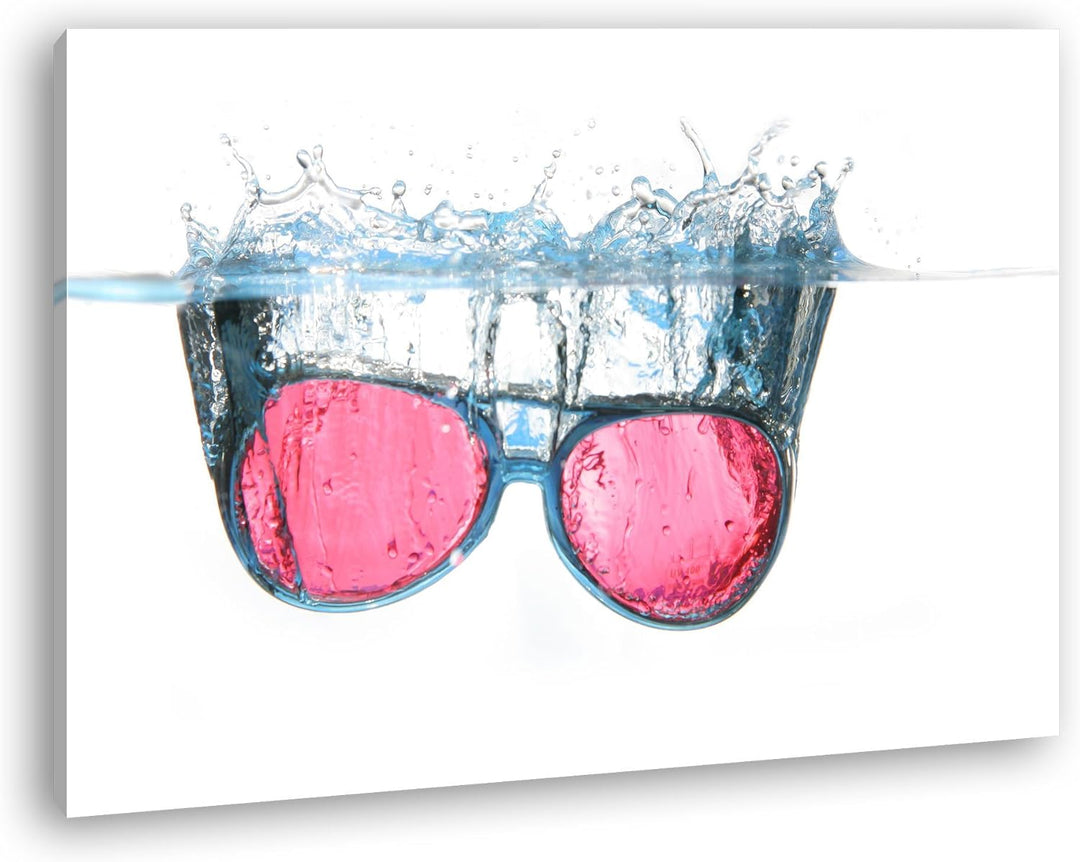 deyoli Pinke Brille fällt ins Wasser Format: 80x60 als Leinwandbild, Motiv fertig gerahmt auf Echtho
