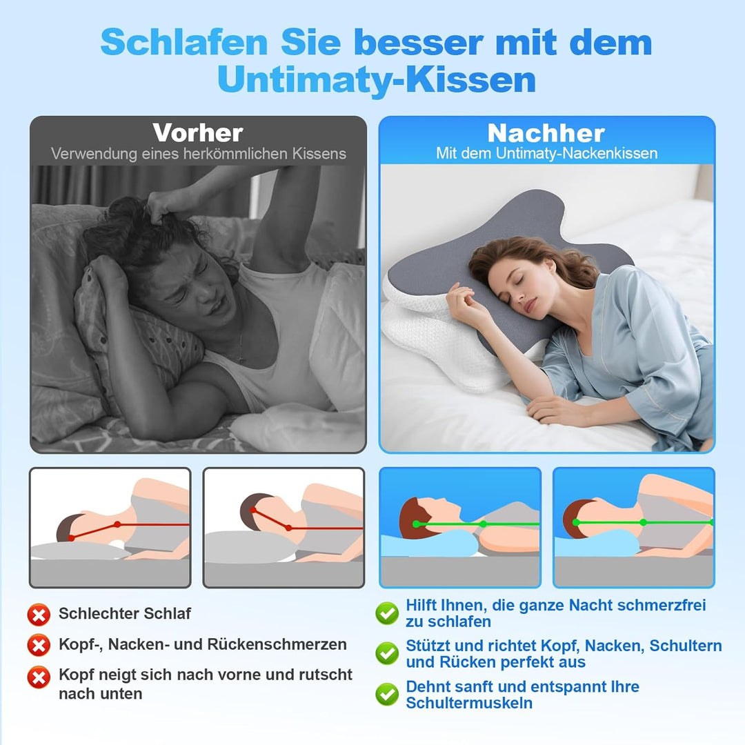 Nackenkissen - Orthopädisches Kopfkissen aus Memory Foam - Ergonomisches Kopfkissen gegen Nackenschm
