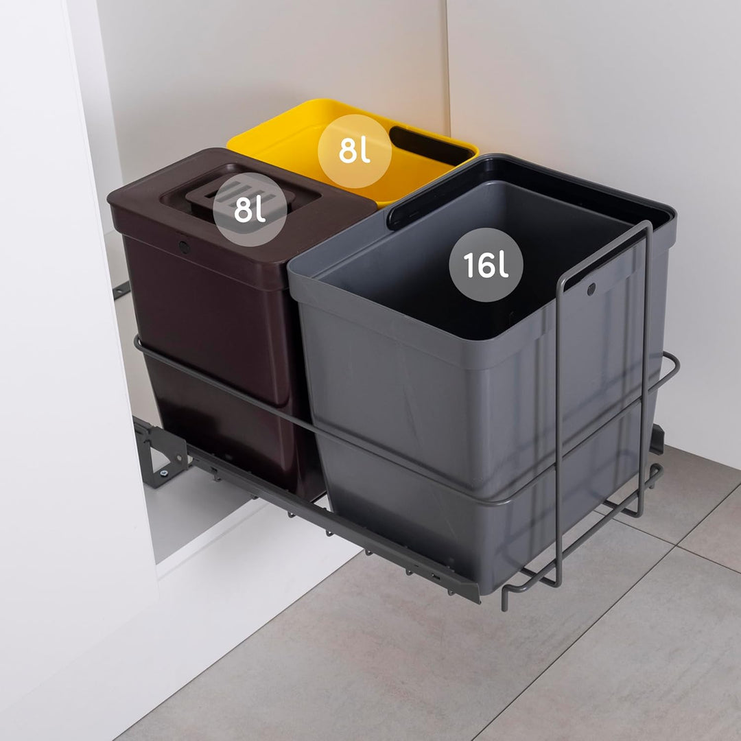 LM 79/3A Einbau Mülleimer ausziehbar Abfalleimer Korbauszug 16L Eimer anthrazitfarben, 8L Mülleimer
