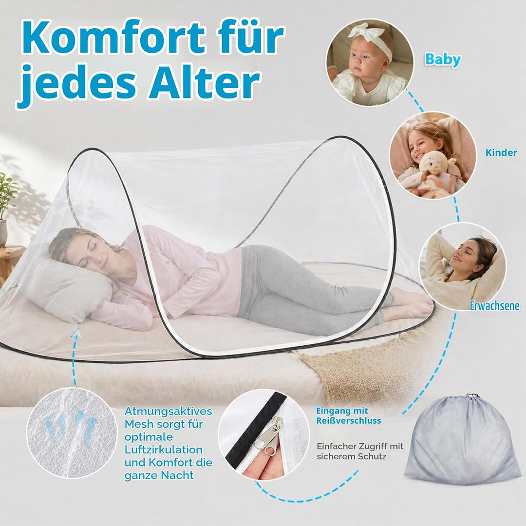 Faltbares Moskitonetz Bett, Pop-Up Mosquito Netz Bett, Mückennetz Reise 200 x 80 x 56cm, Tragbares C