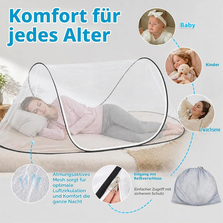 Faltbares Moskitonetz Bett, Pop-Up Mosquito Netz Bett, Mückennetz Reise 200 x 80 x 56cm, Tragbares C