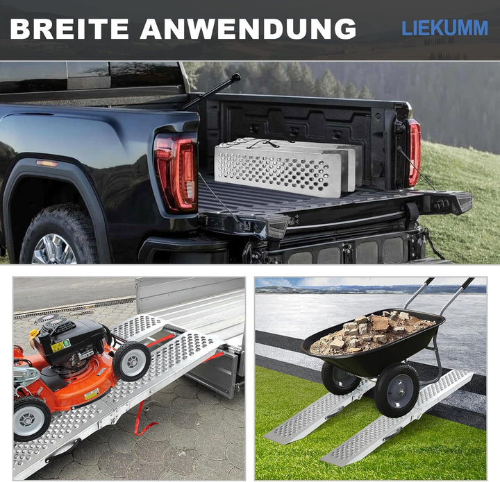 LIEKUMM 2X Auffahrrampe,150 cm Stahl Klabbar Laderampe, 600 kg Tragkraft Auffahrrampe für Anhänger,