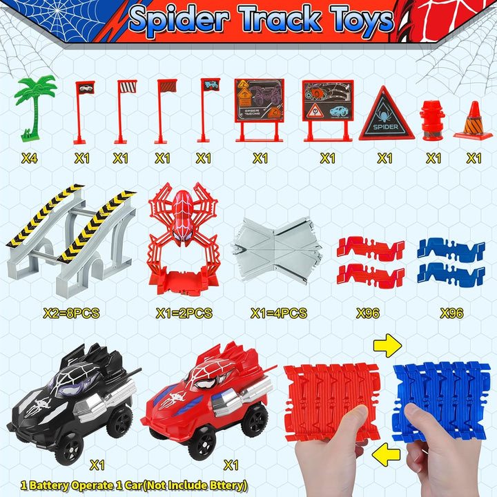 Spider Autorennbahn Set, Spielzeug ab 3 4 5 6 Jahre Junge, Spider Spielzeug Rennbahn Auto Kinderspie