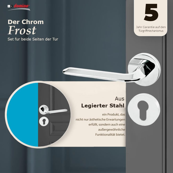 domino Türgriff FROST-R M6 PZ-Profilzylinder Drückergarnitur für Zimmertüren Türdrücker-Set Rosetten