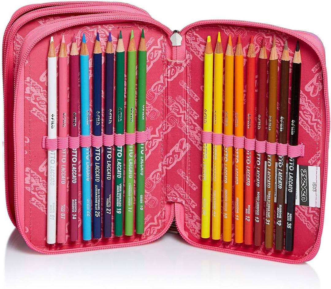 Seven Federmäppchen, Mäppchen, Mehrfarbig, Federtasche für Schreibwaren, Etui komplett mit Bleistift