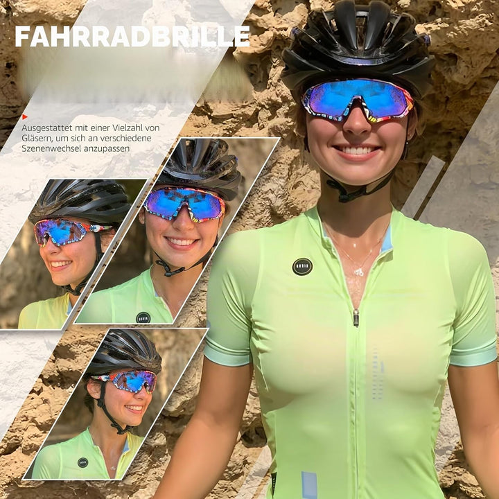 KAPVOE Polarisations-Fahrradbrillen,5 austauschbare Gläser,Unisex-Sportsonnenbrillen für Männer und