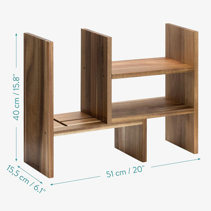 Navaris Akazien Schreibtisch Organizer 64x15,5x40 - Tisch Regal Ordnungssystem verstellbar - Eckrega
