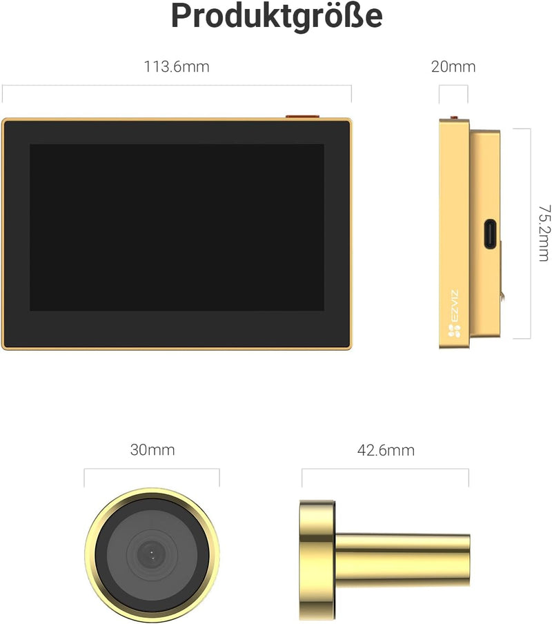 EZVIZ Video Türklingel mit Kamera, 2MP Türspion WLAN mit 4,3-Zoll-Farbbildschirm, 146° Weitwinkel un