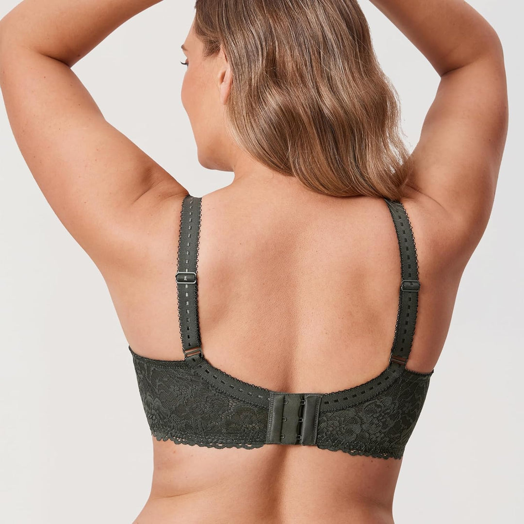 DELIMIRA Damen Minimizer BH Grosse Grössen ohne Polster Vollschalen mit Spitze 75D Olivgrün, 75D Oli