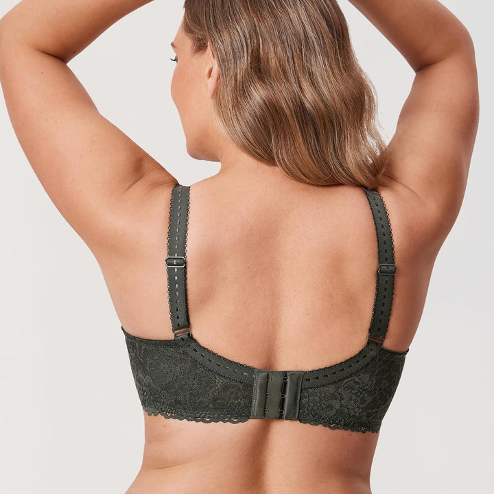 DELIMIRA Damen Minimizer BH Grosse Grössen ohne Polster Vollschalen mit Spitze 75D Olivgrün, 75D Oli