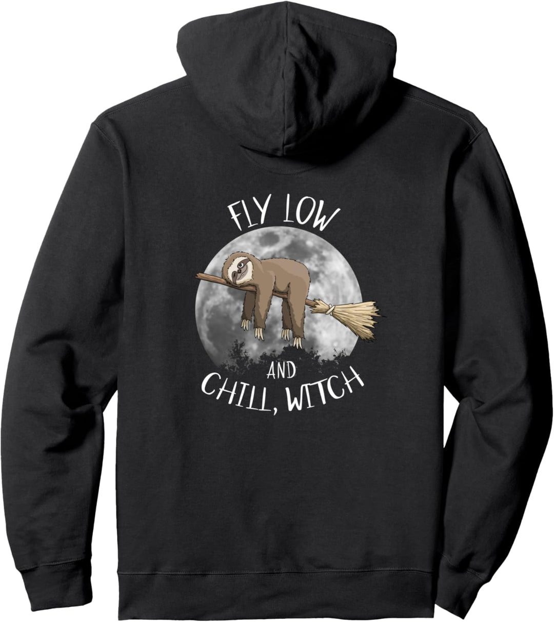 Lustig faule Hexe auf Hexenbesen Halloween Faultier Pullover Hoodie