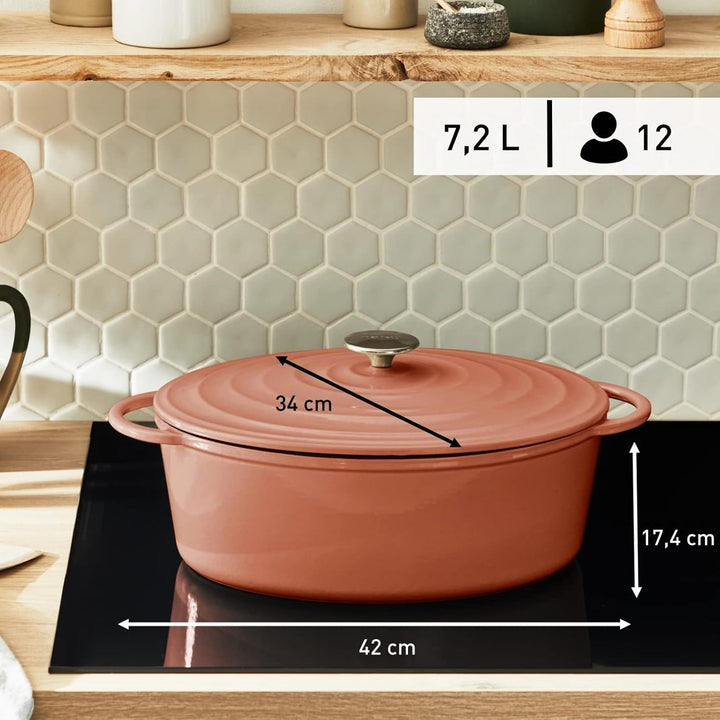 Tefal E26006 LOV Ovaler Bräter 34 cm | wiedergewonnenes Gusseisen | optimale Wärmespeicherung | für