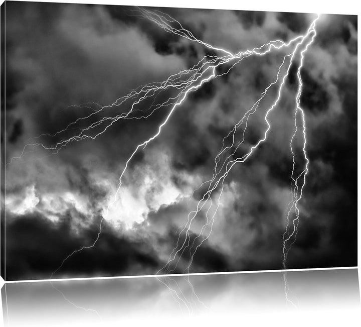 Monocrome, Blitze, Format: 100x70 auf Leinwand, XXL riesige Bilder fertig gerahmt mit Keilrahmen, Ku