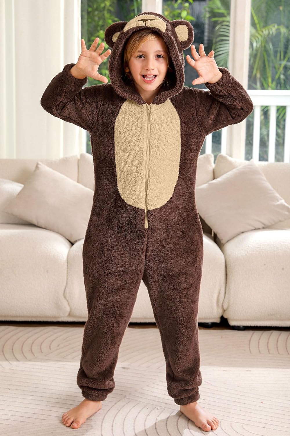 BesserBay Kinder Fleece Onesie mit Kapuze Warm Jumpsuit Jungen Mädchen Unisex Tiere Overall 1-12 Jah