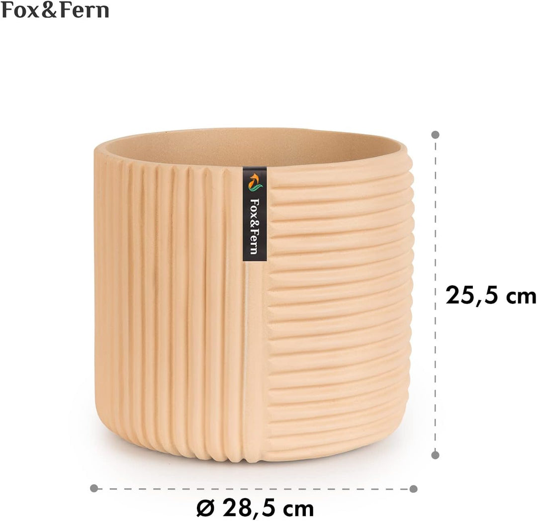 Fox&Fern Blumentopf L mit Linienstruktur - 27cm grosser Übertopf inklusive Wasserabfluss für Pflanze