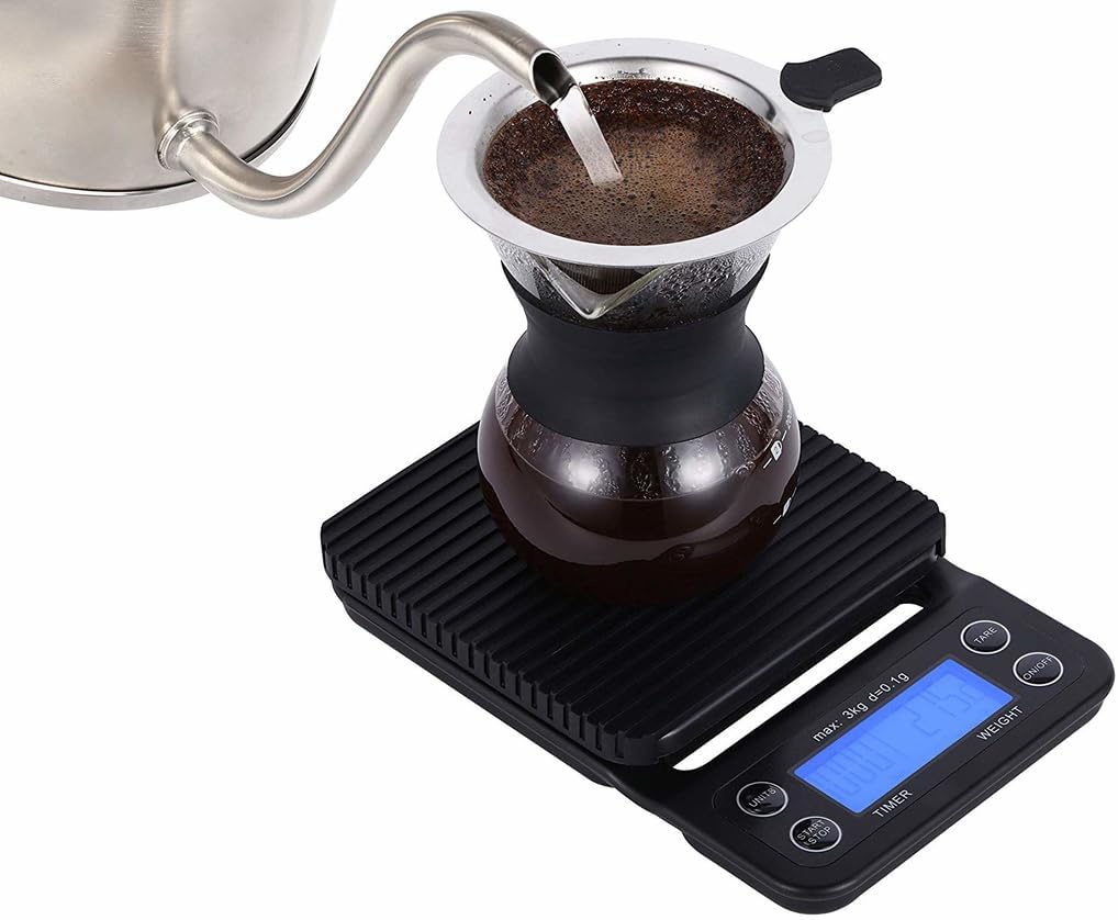 INF Digitale Küchenwaage, Kaffeewaage, Digitalwaage, 3 kg, hohe Präzision (0.1 g), LCD-Display, schw