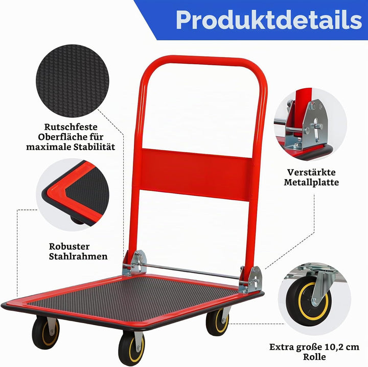Panana Plattformwagen, Transportwagen Klappbar mit 150 kg Tragfähigkeit - Transportkarre Handwagen K