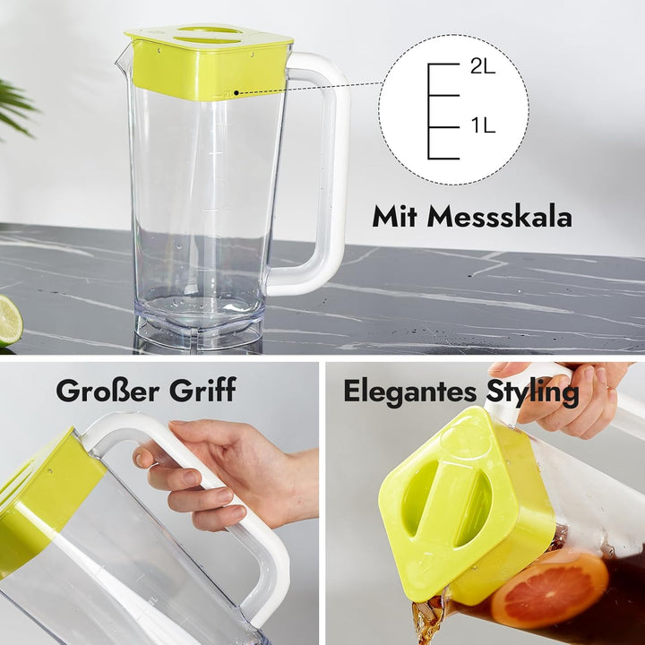 CURTA krug 2liter Wasserkrug Mit Deckel Mit Griff mit Skala, Kunststoff Für kühlschrank,2 liter pitc